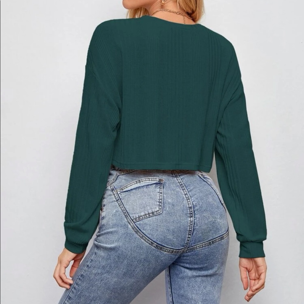 Drop Shoulder Oversized Crop Long Sleeve - Picture 3 of 3